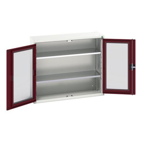 Bott - Armoire d'atelier Verso Portes Transparentes Rouge - 1050x350x900mm - 2 Tablettes 75kg - Acier Gris Clair