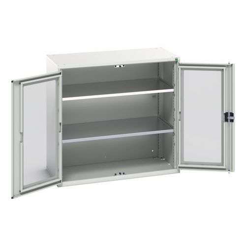 Bott - Armoire d'atelier Verso - Portes transparentes, 2 tablettes, Acier, Gris clair - 1050x550x1000 mm - Charge 1000 kg