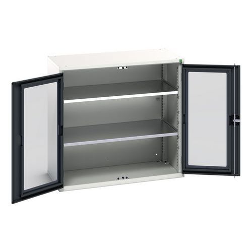 Bott - Armoire d'atelier Verso - Portes transparentes, 2 tablettes, Acier, Gris clair/Anthracite - Charge 1000 kg