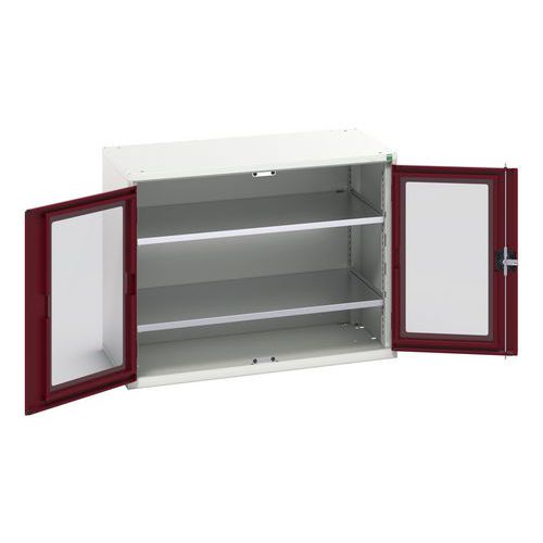 Bott - Armoire d'atelier Verso - Portes transparentes Rouge - 2 tablettes - Acier Gris clair - 1050x550x800mm - Charge 1000kg