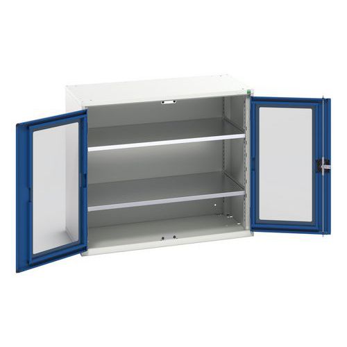 Bott - Armoire d'atelier Verso - Portes transparentes, 2 tablettes, Acier, Gris clair/Bleu - Charge 1000 kg