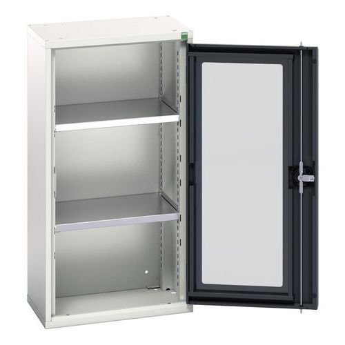 Bott - Armoire d'atelier Verso - Portes transparentes, 2 tablettes, Acier, Gris clair/Anthracite, 1000 kg max
