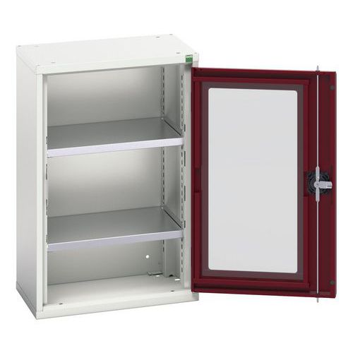 Bott - Armoire d'atelier Verso - Portes Transparentes Rouge - 2 Tablettes Acier Gris Clair - 525x350x800mm - Charge 1000kg