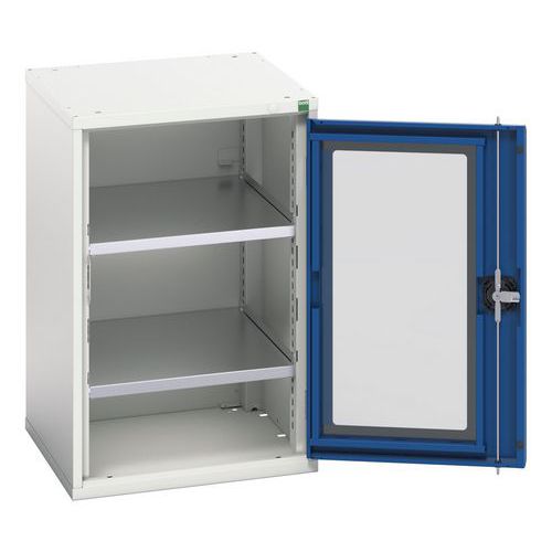 Bott - Armoire d'atelier Verso Portes Transparentes Bleues - Acier Gris Clair - 2 Tablettes 75kg - 800x525x550mm