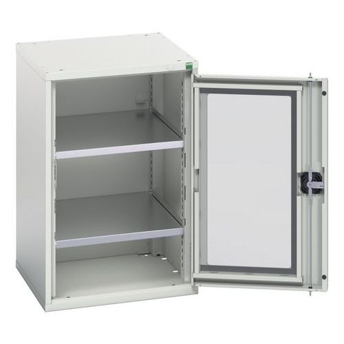 Bott - Armoire d'atelier Verso - Portes transparentes, 2 tablettes - Acier Gris Clair - 525x550x800mm - Charge 1000kg