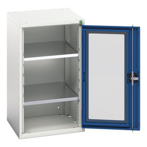 Bott - Armoire d'atelier Verso - Portes transparentes bleues, 2 tablettes, Acier, Gris clair - 900x525x550mm - Charge 1000kg