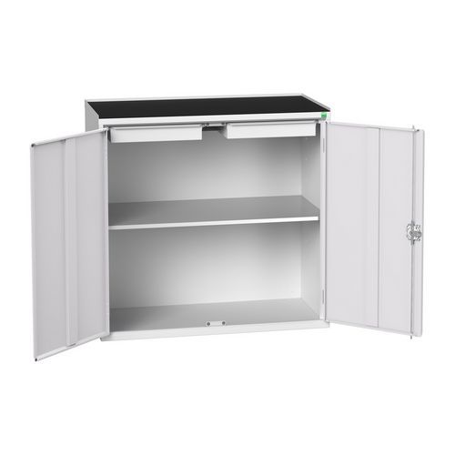 Bott - Armoire d'atelier à portes - Acier Gris Clair - 1 Tablette 2 Tiroirs - 1050x550x1015mm - Charge 35kg/tablette