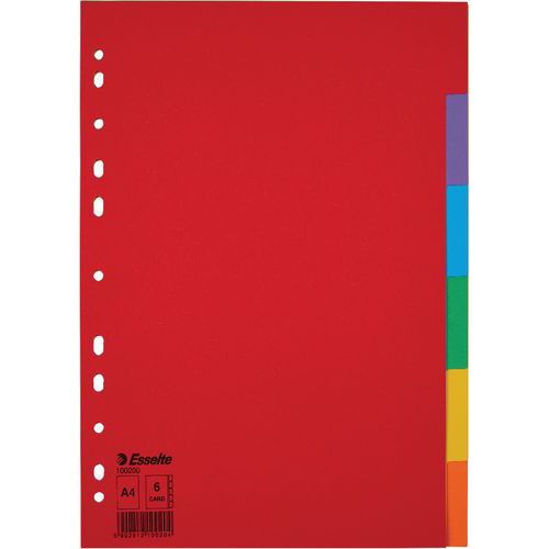 Intercalaire Carton Recyclé A4 6 Touches Multicolore