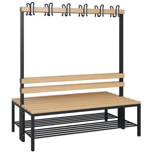 Banc Bois Double Face 12 Patères L 150 Cm Grille Chaussures