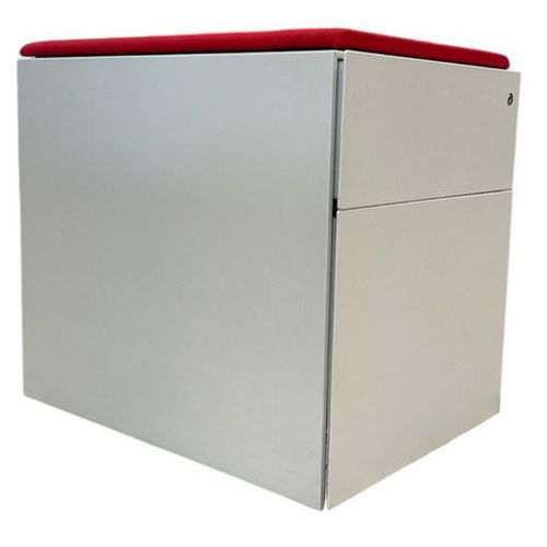 Caisson de bureau mobile reconditionné - 2 tiroirs gris, plateau rouge - 50x40x60 cm - Acier - Manutan