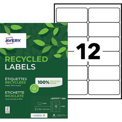 Avery - Étiquettes Laser Recyclées Blanches 99,1 x 42,3mm - 1200 Étiquettes - Éco-responsable