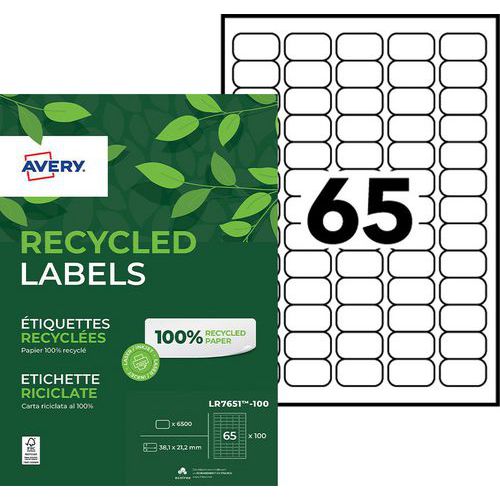 Avery - Étiquettes Laser Blanches Recyclées 38,1x21,2 mm - 6500 Étiquettes - Éco-responsable FSC