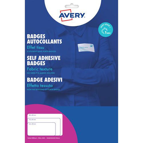Avery - Badges Adhésifs Textiles Blancs 63,5x29,6mm - 540 Pièces - Sans PVC - Idéal pour Étiquetage Durable