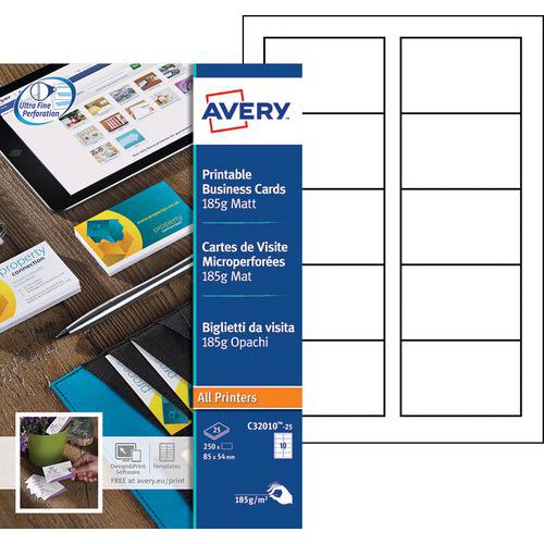 Lot De 250 Cartes De Visite Micro-perforee 85x54 185g/m2