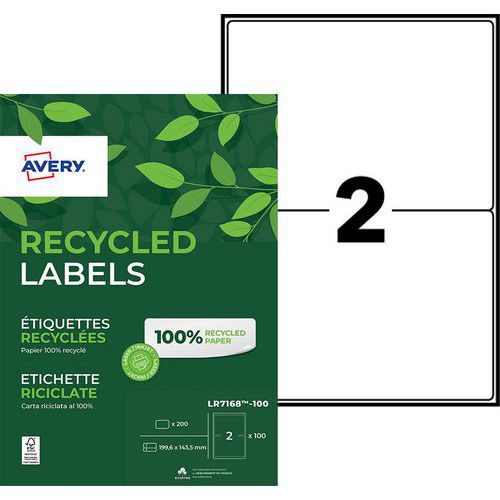 Avery - Lot de 200 étiquettes laser recyclées 199,6 x 143,5 mm - Blanc - FSC