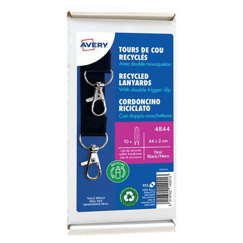 Avery - Tour de cou recyclé pour badge - Double mousqueton - Noir - Écologique et pratique