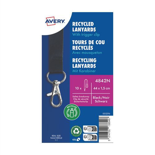 Avery - Tour de cou badge recyclé bleu - 44cm x 1,5cm - Éco-responsable, 100% recyclé