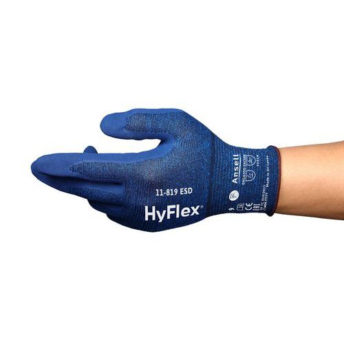 Ansell - Gants de manutention HyFlex 11-819 ESD - Taille 8 - Protection légère et alimentaire - Nitrile