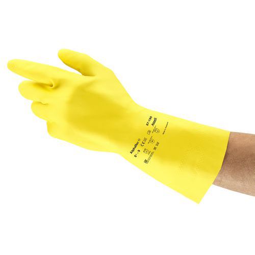 Ansell - Gants de protection chimique Econohands 87-190 en latex jaune - Taille 8 - Longueur 29 cm - Normes EN 374-1, 374-3, 374-5, 388, 420