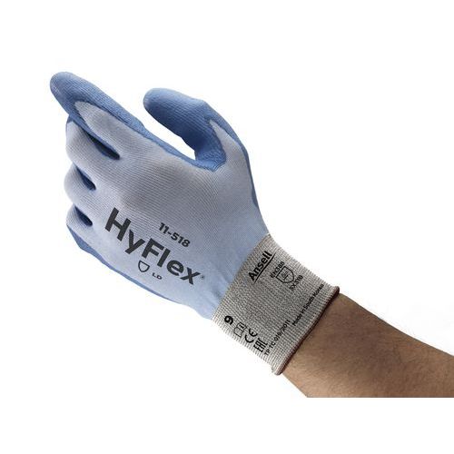 Ansell - Gants HyFlex 11-518 Taille 8 Bleu - Protection Mécanique Anti-Coupure B - Polyuréthane