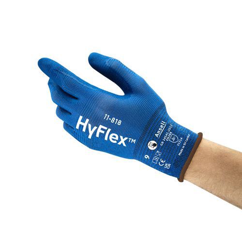 Ansell - Gants HyFlex 11-818 Taille 9 Bleu Foncé - Manutention Légère - Nitrile & Nylon - Lot de 12 Paires