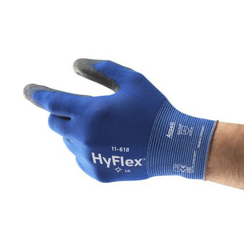 Ansell - Gants de manutention HyFlex 11-618 - Taille 9 Bleu/Noir - Polyuréthane Paume - Nylon - Protection Légère