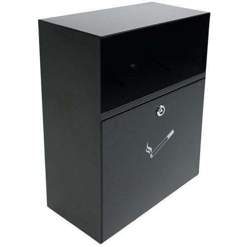 Cendrier mural avec auvent - 4L - Inox Noir - Ouverture frontale - 37x28cm - Gestion des déchets