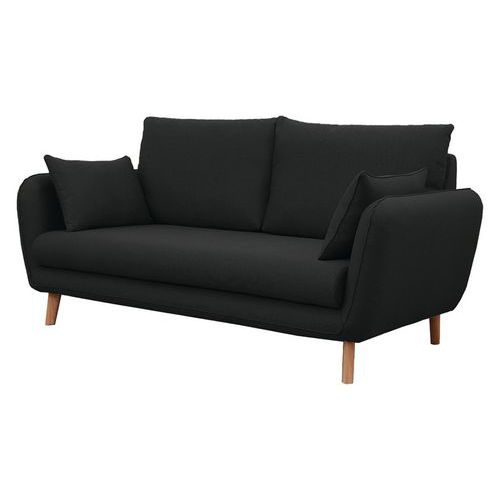 MMP - Canapé 3 places Moni Tissu Polyester Noir - Ergonomique & Confortable - 190cm Largeur