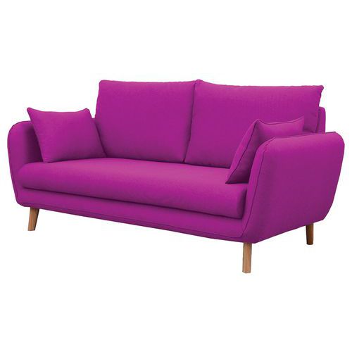 MMP - Canapé 3 places Moni Tissu Polyester Fuchsia - Confort Ergonomique - 190cm Largeur