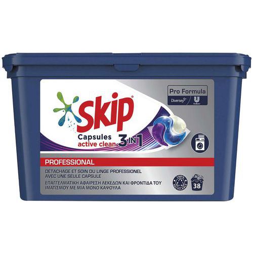 Tablettes de lessive Skip Active clean 3 en 1 Manutan.fr