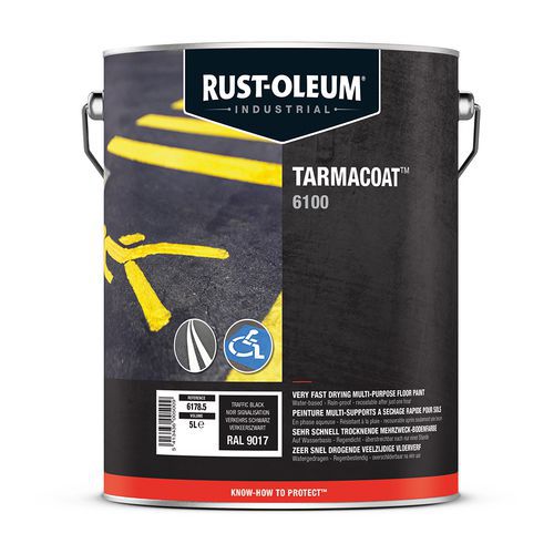 Rust-Oleum - Peinture Sol Extérieur et Intérieur Tarmacoat 5L Noir - Haute Couverture 4m²/L - 3 Ans Garantie