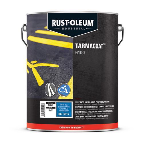 Rust-Oleum - Peinture Sol Tarmacoat 5L Bleu - Extérieur & Intérieur - Haute Couverture - 3 Ans Garantie
