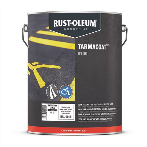 Rust-Oleum - Peinture Sol Extérieur et Intérieur Tarmacoat 5L Blanc - Haute Couverture 4m²/L - Résistante 3 Ans