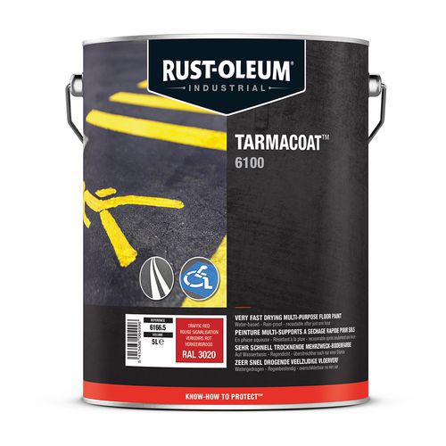 Rust-Oleum - Peinture Sol Extérieur et Intérieur Tarmacoat 5L Rouge - Haute Couverture 4m²/L - Garantie 3 Ans