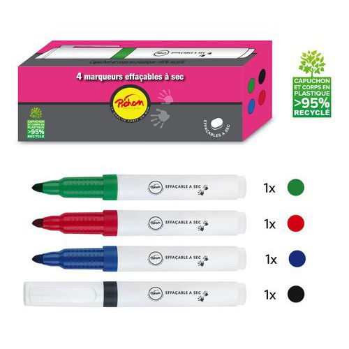Lot de 5 - Sachet 4 Marqueurs Effacables À Sec Pointe 4 Mm