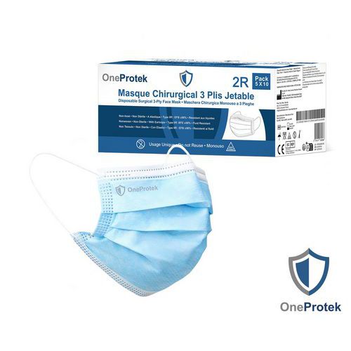 OneProtek - Masque Chirurgical Type IIR - Bleu - Protection Fiable EN14683