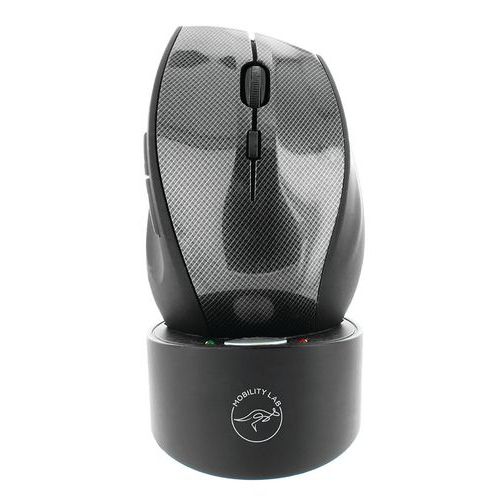 Mobility Lab - Souris sans fil carbone avec socle de recharge - Droitier - Noir - 1600 dpi - USB