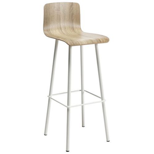 Manutan Expert - Tabouret Malibu Coque Chêne Bardolino - Assise Hêtre 80cm - Piétement Acier Blanc - Éco-responsable