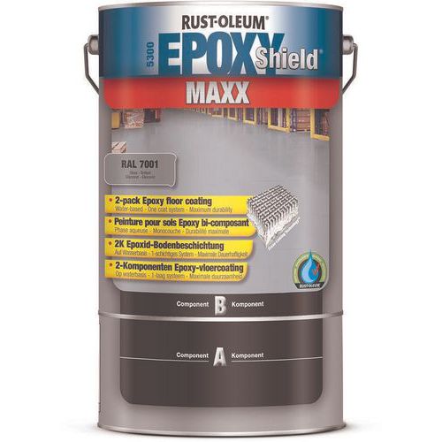 Rust-Oleum - Peinture Sol EpoxyShield Maxx 5L Gris Argent RAL7001 - Haute Résistance - Idéale Garage & Atelier