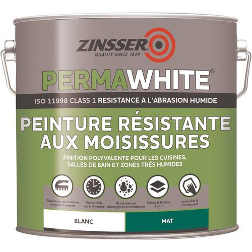 Lot de 2 - Peinture Antimoisissure Blanc Mat Velours 2.5l Permawhite