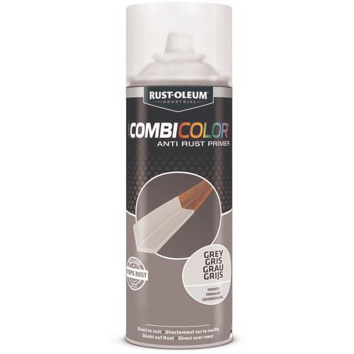 Rust-Oleum - Primaire Antirouille Combiprimer Aérosol 400mL Gris Satin - Séchage Rapide 15 min - Intérieur/Extérieur