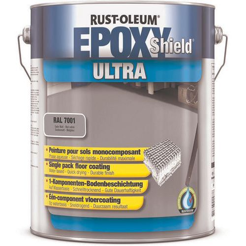 Rust-Oleum - Revêtement Sol EpoxyShield ULTRA 5L Gris Argent RAL7001 - Finition Satin - Séchage Rapide 16h