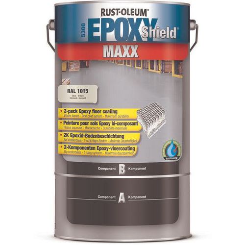 Rust-Oleum - Peinture sol EpoxyShield MAXX 5L Ivoire Clair RAL1015 - Finition Brillante - Séchage Rapide 24h