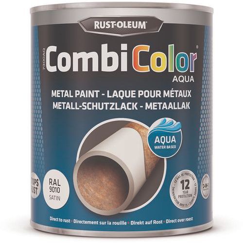 Rust-Oleum - Peinture CombiColor Aqua Satin Blanc Pur 750mL RAL9010 - Intérieur/Extérieur - Séchage Rapide