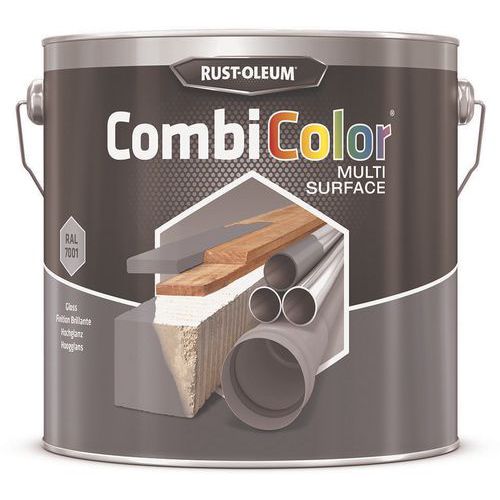 Rust-Oleum - Peinture CombiColor Multi-Surface 2.5L Gris Argent RAL7001 - Finition Brillante Intérieur/Extérieur - 10m²/L