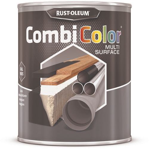 Rust-Oleum - Peinture CombiColor Multi-Surfaces 750mL Noir Foncé RAL9005 - Finition Brillante Intérieur/Extérieur - Séchage Rapide