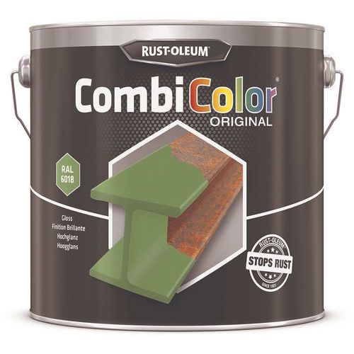 Rust-Oleum - Peinture CombiColor Original 2,5L Vert Jaune RAL6018 - Finition Brillante Intérieur/Extérieur - Séchage Rapide