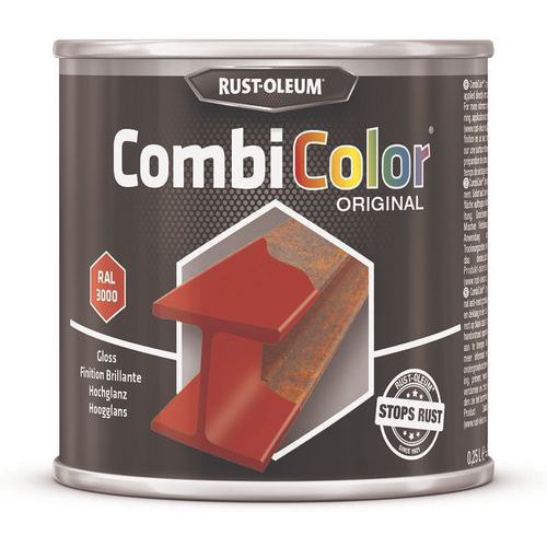 Rust-Oleum - Peinture CombiColor Original 250mL Rouge Feu RAL3000 - Finition Brillante Intérieur/Extérieur - Séchage Rapide