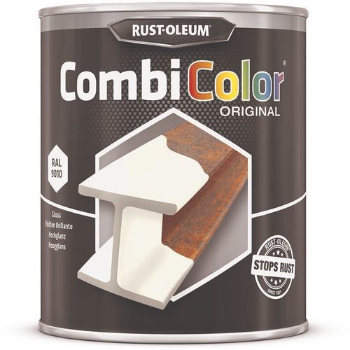 Rust-Oleum - Primaire CombiColor Original Brillant 2.5L Blanc Pur RAL9010 - Antirouille Intérieur/Extérieur - Séchage Rapide