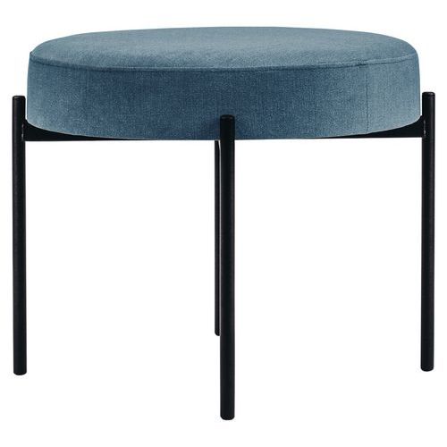 Tabouret Rond Gaia Pied Noir Tissu Polyester Bleu